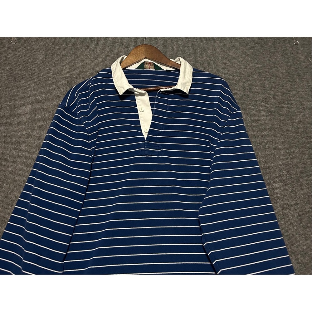 J crew rugby polo shirt mens blue striped mens long sleeve Large preppy
